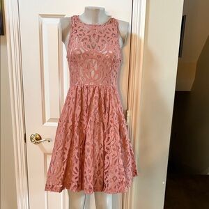 Plenty by Tracy Reese Apricot lace with gold specks open back Dress, 8